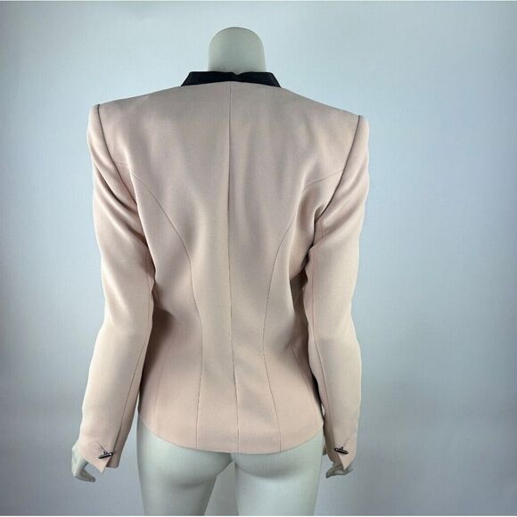 Barbara‎ Bui Leather Trim Blazer 40 US 8 Flaw* Long Sleeve Lined V-neck Jacket - Picture 3 of 16